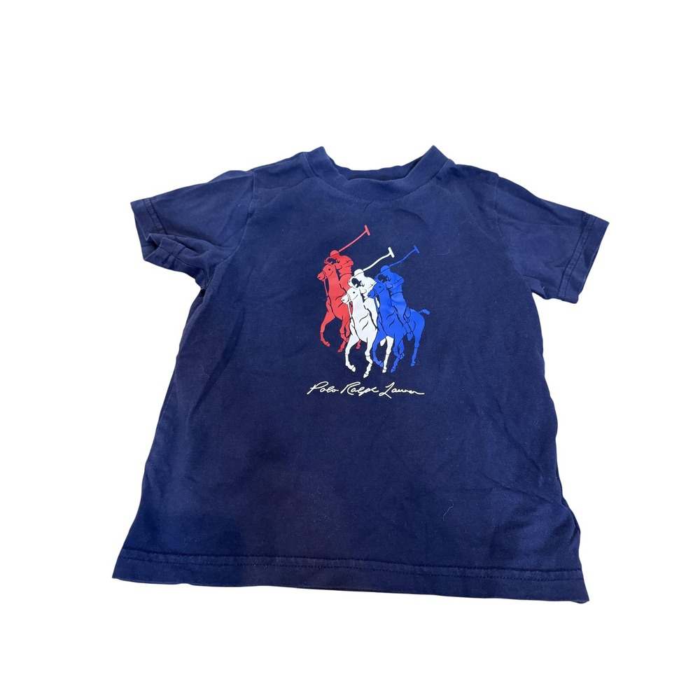 Polo Ralph Lauren Shirt‎ Boys 2T Navy Triple Pony Graphic Short Sleeve Top Tee